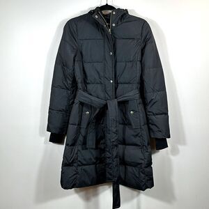 J Crew Mercantile Hooded Puffer Knee Length Black Women Coat Size XXS
